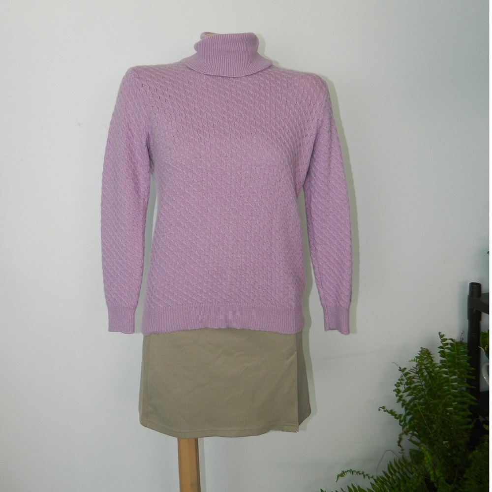 Morgan City Cashmere Blend Turtleneck Sweater Women Size M Lavender Cable Knit